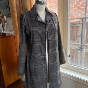 Black Tape_ Grey Plaid Blazer Coat with Brown Accents
